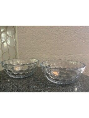 2 Anchor Hocking Bubble Berry Bowls 4 1/2" Clear Fruit  Vintage  scalloped edge